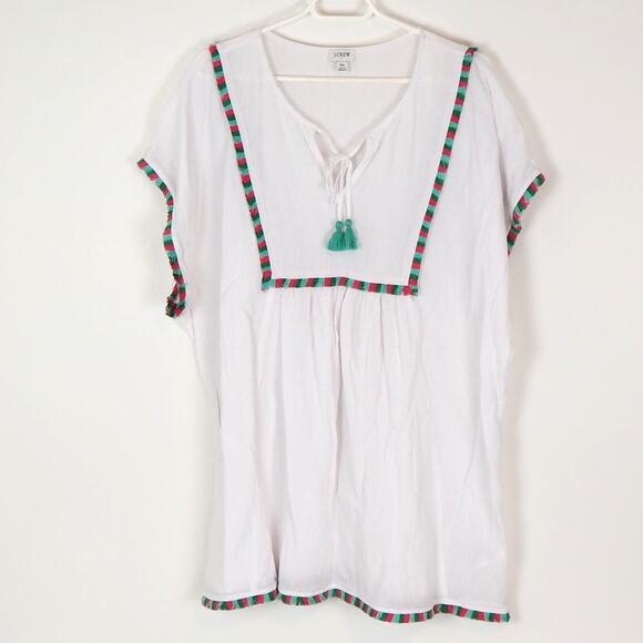 J Crew Women's XL Top Boho BeachTunic Cover-Up Layering White Tassels Fringe - Picture 1 of 9